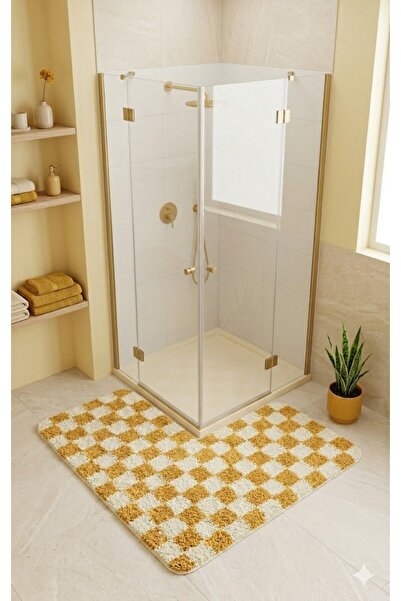 EUROBANO Chess Dama Desen Duşakabin 80x80 cm Γωνιακό χαλάκι μπάνιου από λάτεξ...
