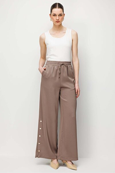 Moda İlgi Modailgi Side Slits and Snap Detail Elastic Waist Trousers-40125