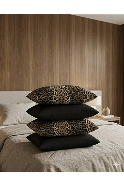 NİĞTEX Σετ 4 τεμαχίων Leopard Black Pillowcase Μοντέρνο Σχέδιο