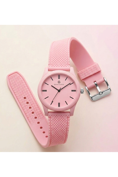 DAVID GUNER 39mm Kadın Saat Pembe Silikon Kordon Genç Spor Günlük Şık Model