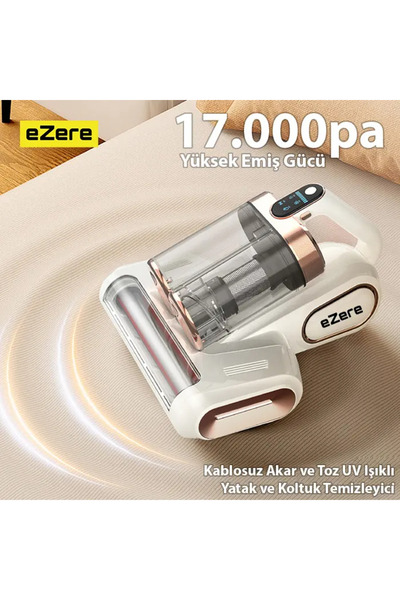 tgzm Ezere DustAway 17000Pa Güçlü Kablosuz Akar ve Toz UV Işıklı Yatak ve Kol...