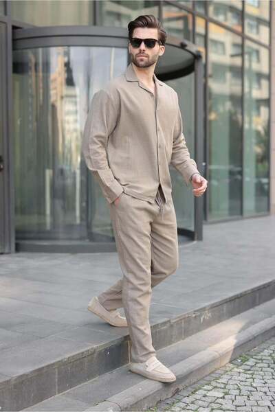 Madmext Ανδρικό λινό πουκάμισο και παντελόνι σε άνετη γραμμή Vizon E7327