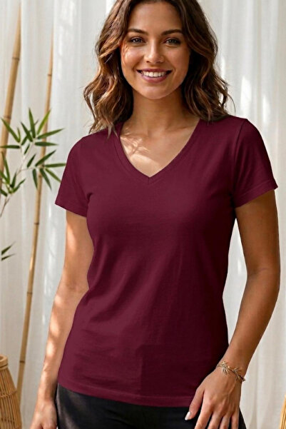 THIFF GYMWEAR Kadın Kısa Kollu V Yaka Basic Tişört (T-shirt)