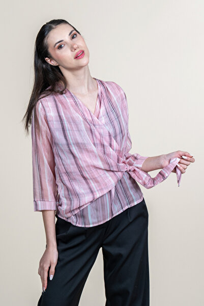 MissVina Διπλόστρωτη μπλούζα σιφόν με δέσιμο και λεπτομέρεια στα μανίκια 70072