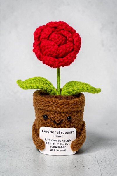 Bereketli Store Κόκκινο Πλεκτό Τριαντάφυλλο |   Χειροποίητο Διακοσμητικό Δώρο...