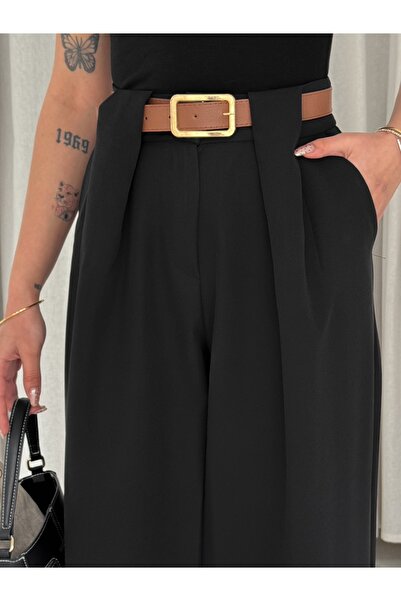 02Lady Fashion Κομψό παντελόνι με πιέτες στη μέση, φαρδιά μπατζάκια και ψηλόμ...