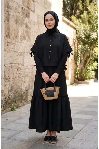 sefamerve Σετ δύο τεμαχίων από ύφασμα Aerobin με δέσιμο 0258-02 Μαύρο