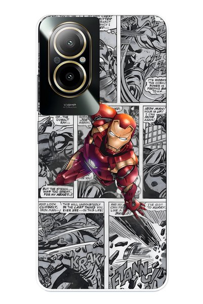 FLAMENKO Realme 12 Lite Compatible Comic Theme Patterned Transparent Phone Case