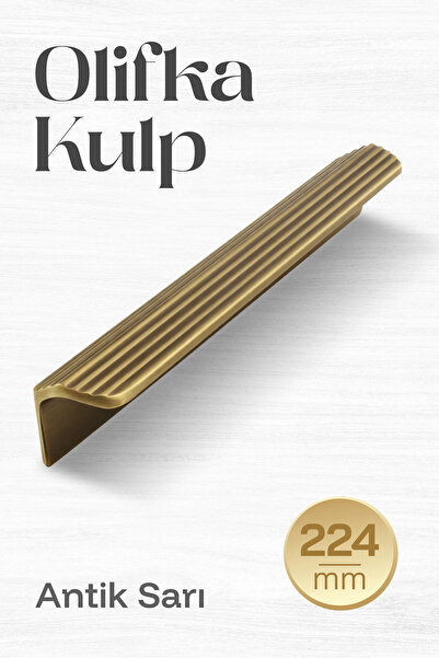 Badem10 Olifka Çizgili Antik Sarı Çekmece Kulp 224 mm Modern Lüks Mobilya Dol...