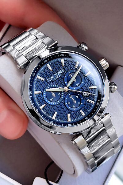Tom Jones ساعة يد رجالية فاخرة بسوار فولاذي وآلية يابانية أنيقة مع صندوق خاص ...