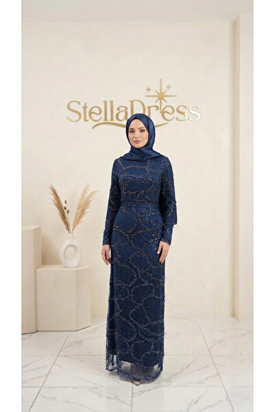 StellaDress Boncuk İşlemeli Kemerli Tesettür Abiye