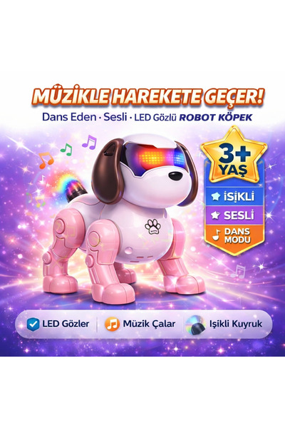 Toyska Dans Eden Işıklı ve Müzikli Robot Köpek Oyuncağı-Pembe