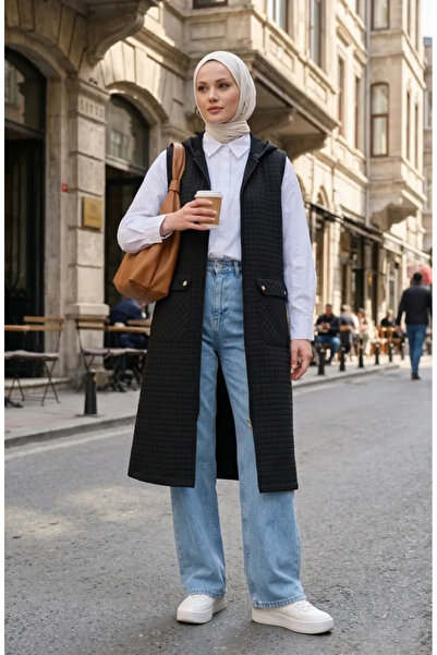 sefamerve Γιλέκο με κουκούλα και φερμουάρ 71309-05 Μαύρο