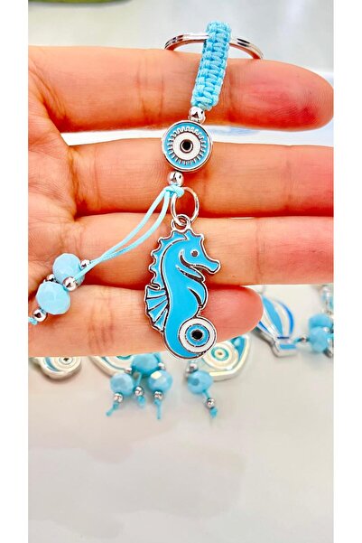 Cassime Ανοιχτό μπλε μπρελόκ με σχέδιο μάτι ιπποφαλαινοειδούς και ασημένιο μά...