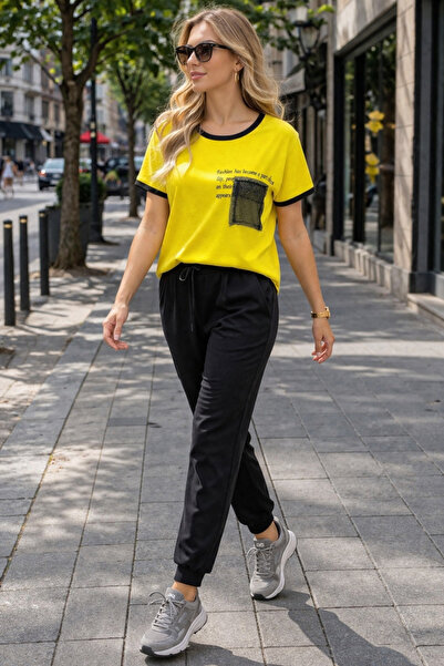 Okçu Triko Women's Patterned T-Shirt Comfortable Cut Casual Top 26Y22034-Yell...