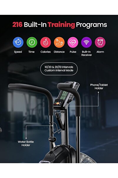 Sparnod Fitness SAB-12 AirBike,Magnetic Belt&Chain Drive,216 Programs,150KG Capacity,HeavyDuty Steel