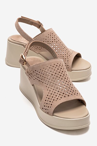 LuviShoes Γυναικεία πέδιλα με τακούνι JADIRA σε μπεζ σουέντ από γνήσιο δέρμα ...