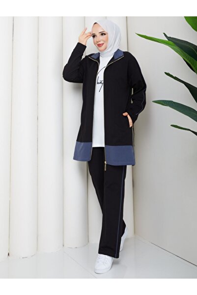 moda4b Kadın 3 Parça Eşofman Takımı İki İplik Pamuk Uzun Fermuarlı n-05513 _ ...