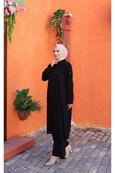 MODAMÜNASİP Σετ από 100% βαμβακερό λινό με λεπτομέρεια κεντήματος με κορδόνια