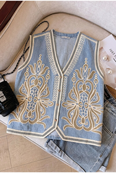 FEMELLE Kadın Nakışlı İşlemeli Kot Yelek