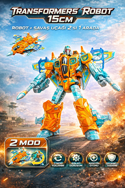 TRENDZONE Dönüşebilen Transformers Robot 15cm – 2in1 Robot ve Savaş Uçağına D...