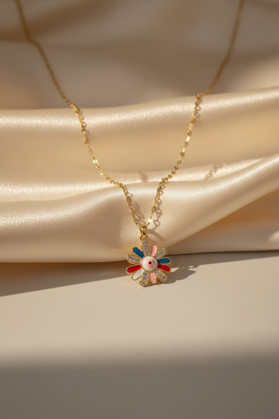 morbella Women's Anti-Tarnish Steel Colorful Stone Flower Necklace - New Seas...