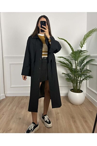 Myrum butik London Siyah Ultra Premium Trençkot
