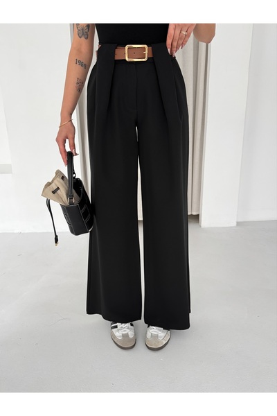 b buhari bykoc Pantaloni cu talie înaltă și picior larg, cu detaliu curea în ...