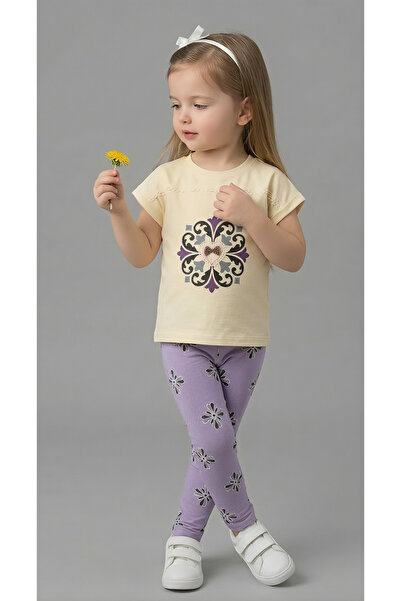 Beray Bebe Authentic Patterned Heart Detailed Girls' 2-Piece Combination Tigh...