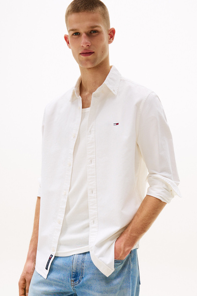 Tommy Jeans Regular Fit White Plain Men's Shirt Dm0Dm21298Ybl Tjm Reg Oxford ...