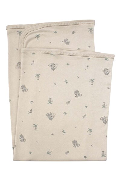 bebegen Unisex Beige Koala Patterned Organic Combed Cotton Blanket