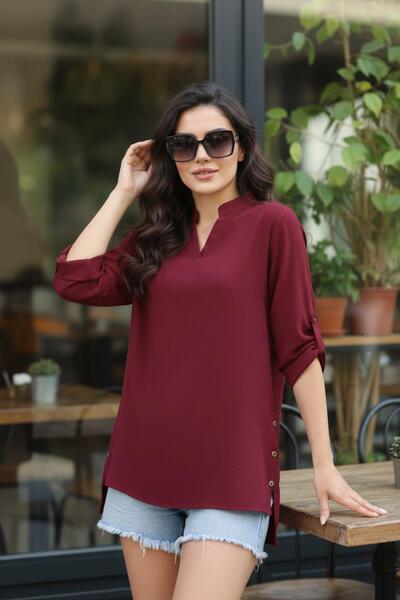 Mossta Μπλούζα Aerobin με τριών τετάρτων μανίκια και γιακά - Βουργουνδία