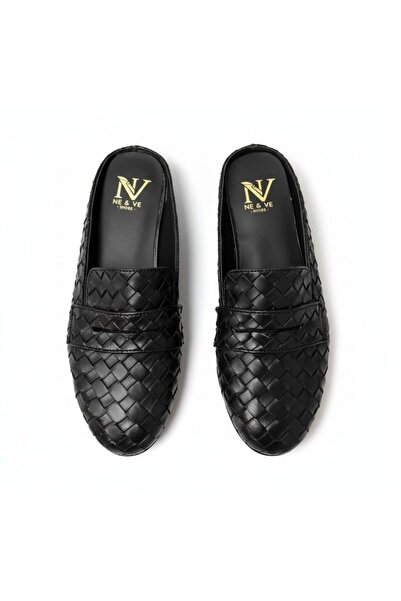 NE&VE SHOES Μαύρες πλεκτές γυναικείες παντόφλες Sabo με λεπτομέρειες