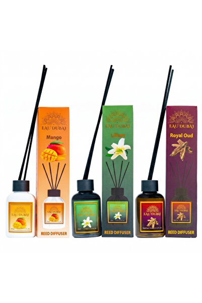 Eau Dubai Set 3 Difuzoare cu Parfum Aromatic, EAU DUBAI, Mango+Crin+Oud, Reed...
