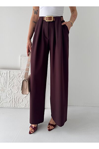 b buhari bykoc Pantaloni cu talie înaltă și picior larg, cu detaliu curea în ...