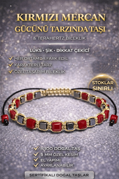 Erilsa Certified Red Coral Bracelet - 5 mm Cube Cut Terahertz Natural Stone M...