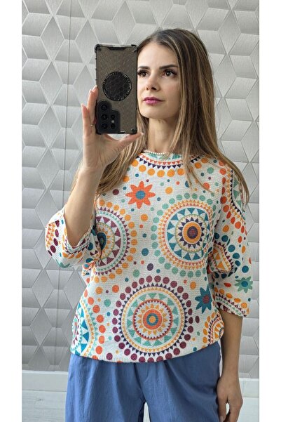 styleFlex Bluză cu Imprimeu din Tricot Fin, Vascoza elastica