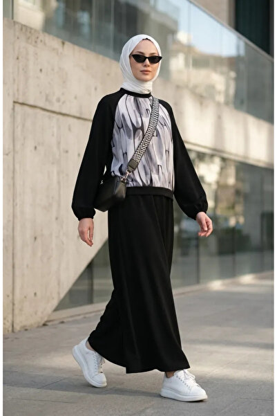 sefamerve Φούστα τουνίκ με γεωμετρικά σχέδια, σετ δύο τεμαχίων 0257-01 Μαύρο