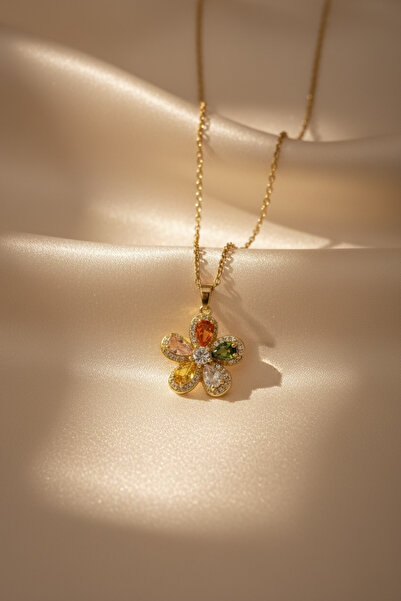 morbella Women's Anti-Tarnish Steel Colorful Stone Flower Necklace - New Seas...