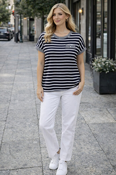 Okçu Triko Women's Striped T-Shirt Short Sleeve Relaxed Fit