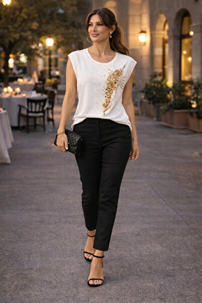 Okçu Triko Women's Graphic Printed T-Shirt Modern Casual Top 26Y22023-Ekru-16