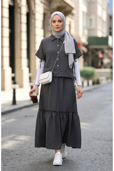 sefamerve Σετ δύο τεμαχίων από ύφασμα Aerobin με δέσιμο 0258-03 Ανθρακί