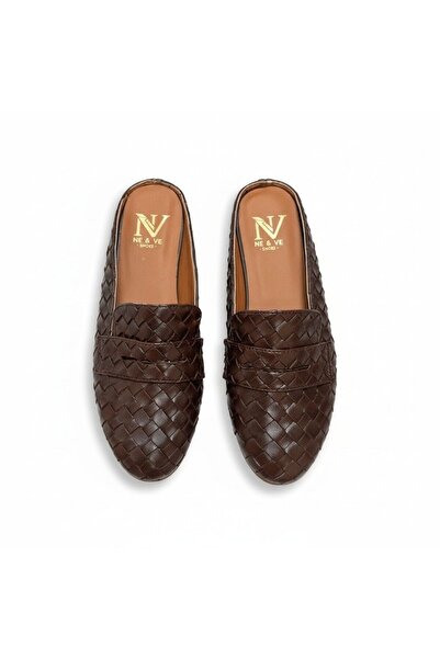 NE&VE SHOES Καφέ Πλεκτές Γυναικείες Παντόφλες Sabo με Λεπτομέρειες