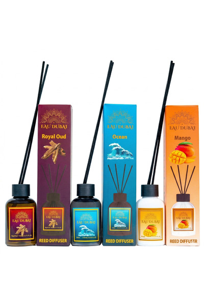 Eau Dubai Set 3 Difuzoare cu Parfum Aromatic, EAU DUBAI, Mango+Ocean+Oud, Ree...