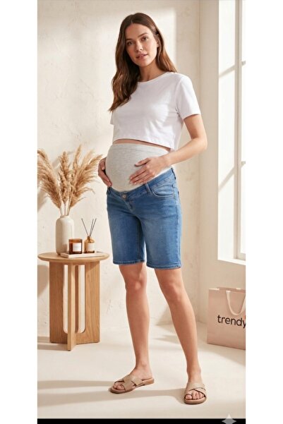 FİDAN FASHİON FDN Lycra Τζιν Σορτς Εγκυμοσύνης με Ελαστική Λάστιχα και Ρυθμιζ...