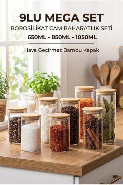 ERKUGO 9-Piece Vacuum Sealed Glass Spice Jar Set with Bamboo Lids - 3 Pieces ...