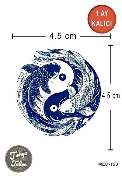 Trakya Tattoo 1 Ay Kalıcı Dövme Minimal Yin-Yang Koi Balığı Geçici Dövme