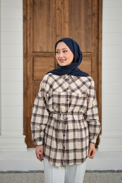 LOCCO Γυναικείο πουκάμισο με καρό σχέδιο και δέσιμο στη μέση, μαύρο