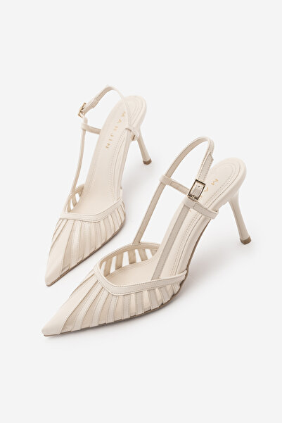 Marjin Kadın Stiletto Sivri Burun Arkadan Bantlı Şerit Detaylı Fileli Klasik ...