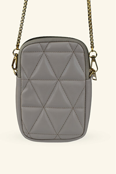 birizmoda Γυναικεία τσάντα τηλεφώνου με καπιτονέ λουράκι αλυσίδας - Κρεμ